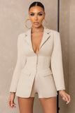Unbeaten Cream Plunge Corset Waist Blazer