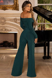 Hand On Heart Bottle Green Twist Front Bardot Long Sleeve Jumpsuit