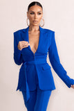 Lively Electric Blue Tailored Blazer With Belt Detail