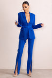 Checked Out Electric Blue Split Front Trousers