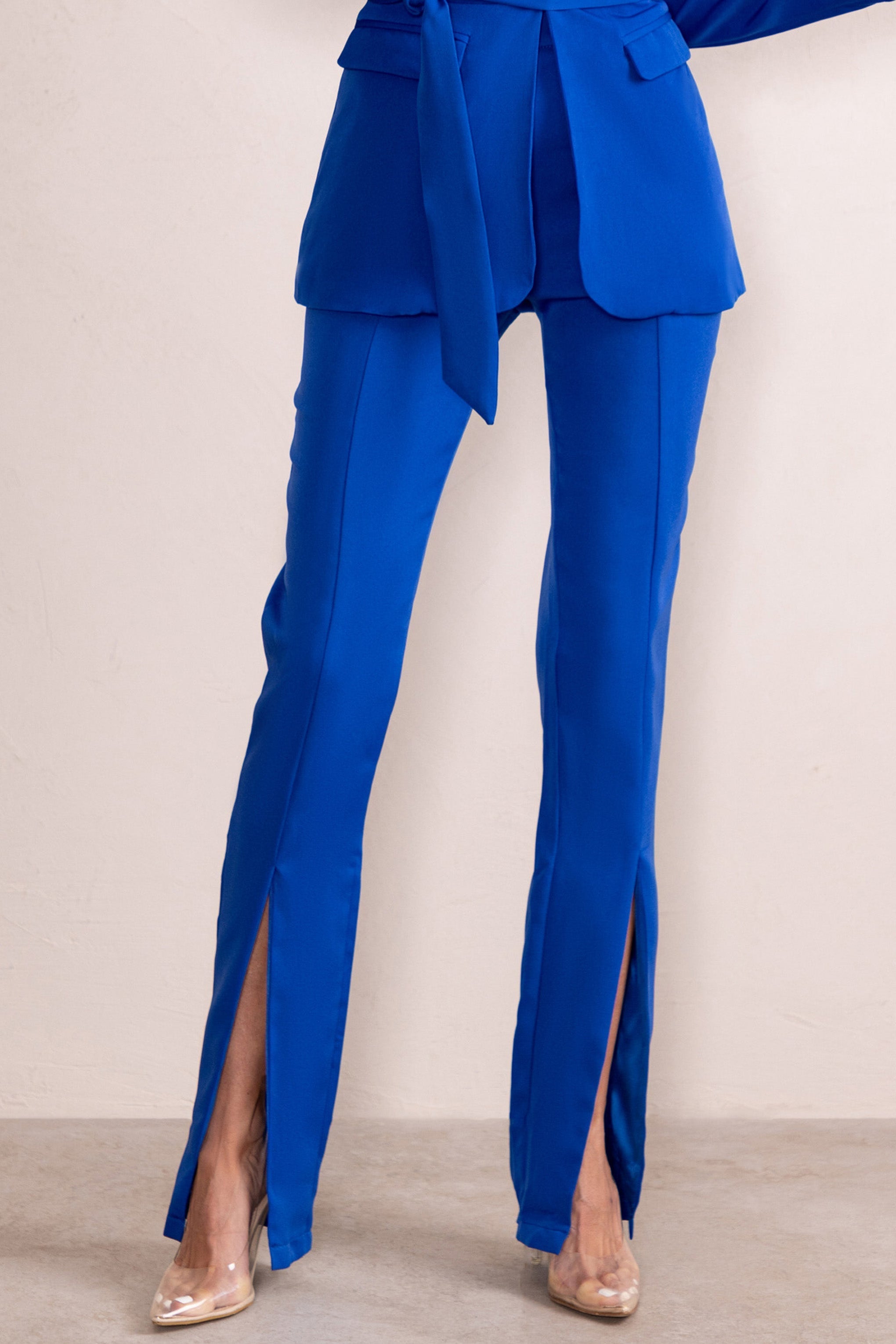 Checked Out Electric Blue Split Front Trousers