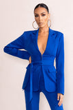 Lively Electric Blue Tailored Blazer With Belt Detail