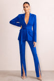 Checked Out Electric Blue Split Front Trousers