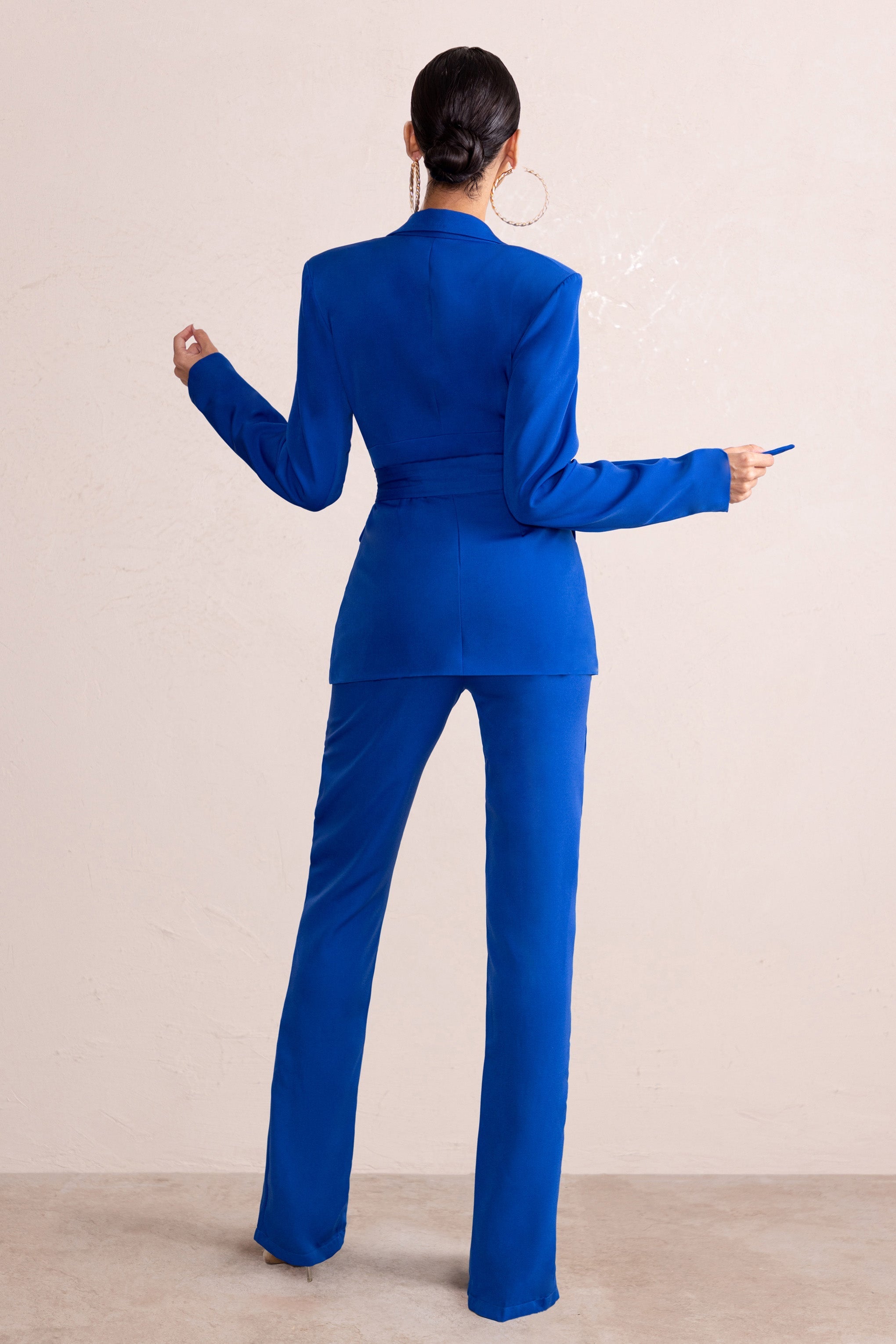 Checked Out Electric Blue Split Front Trousers