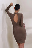 Sofia Brown Cut Out Ruched Mini Dress With Open Back Detail