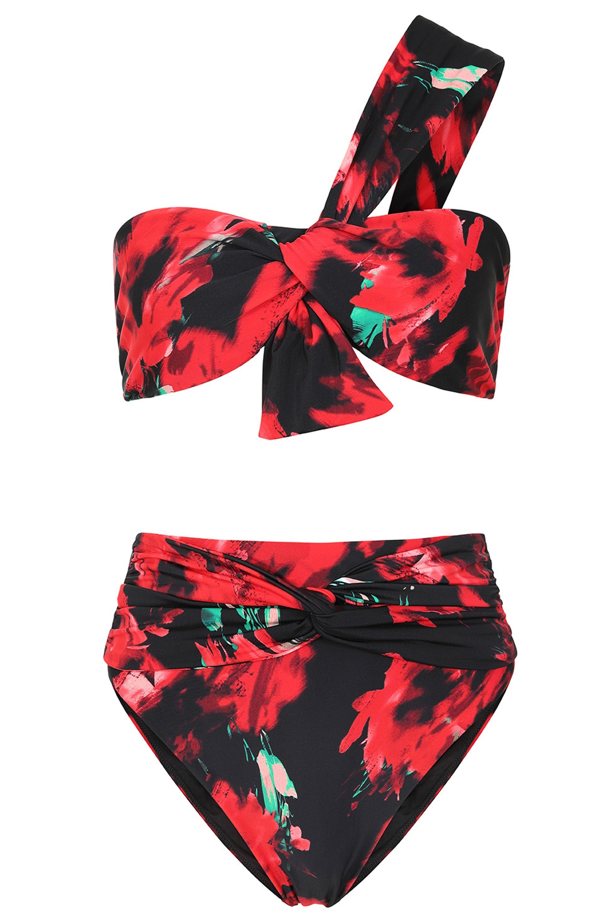 Bowline Multi Print One Shoulder Knotted Bikini Top