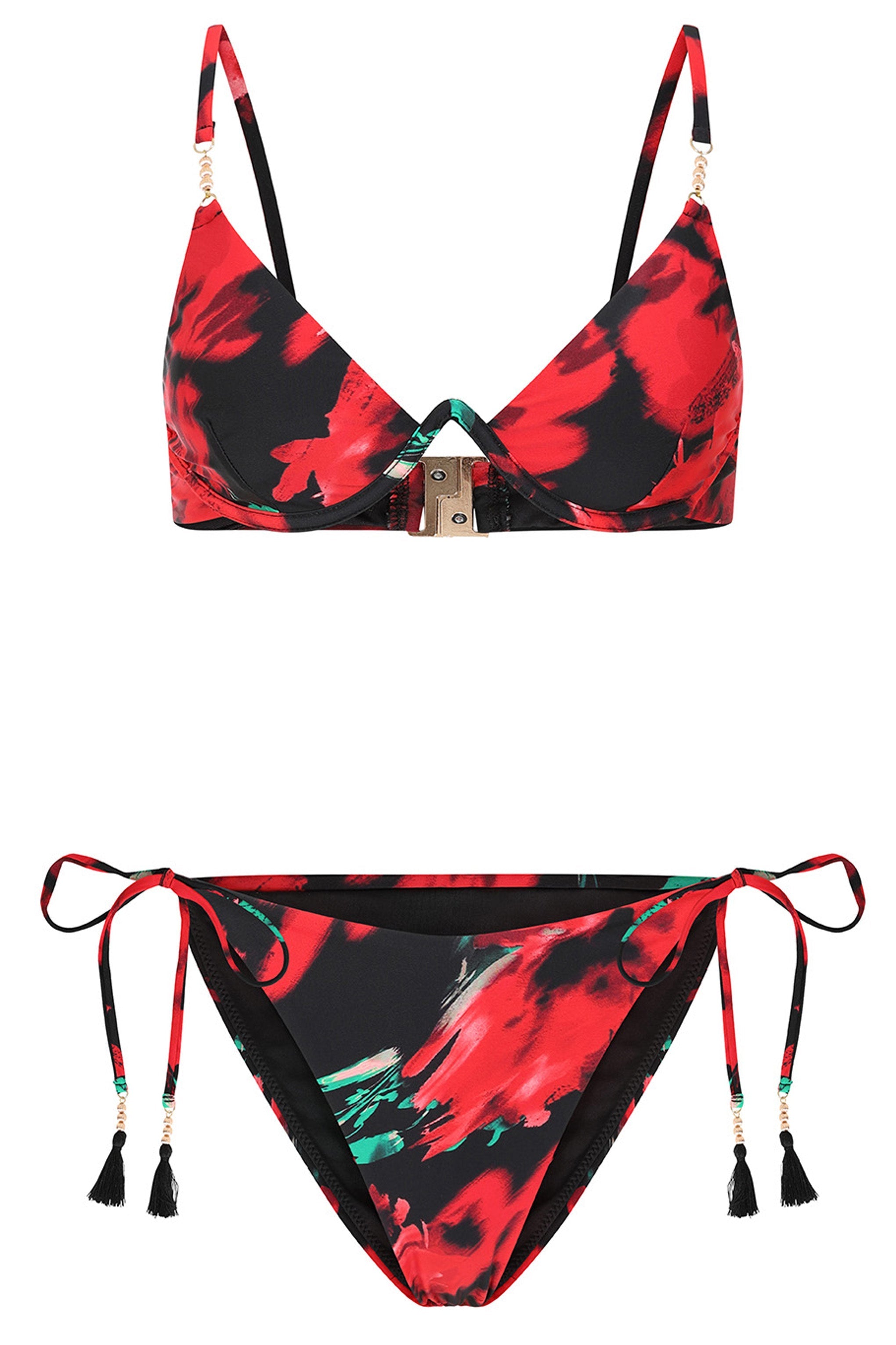 Sweep Multi Print Beaded String Bikini Bottoms