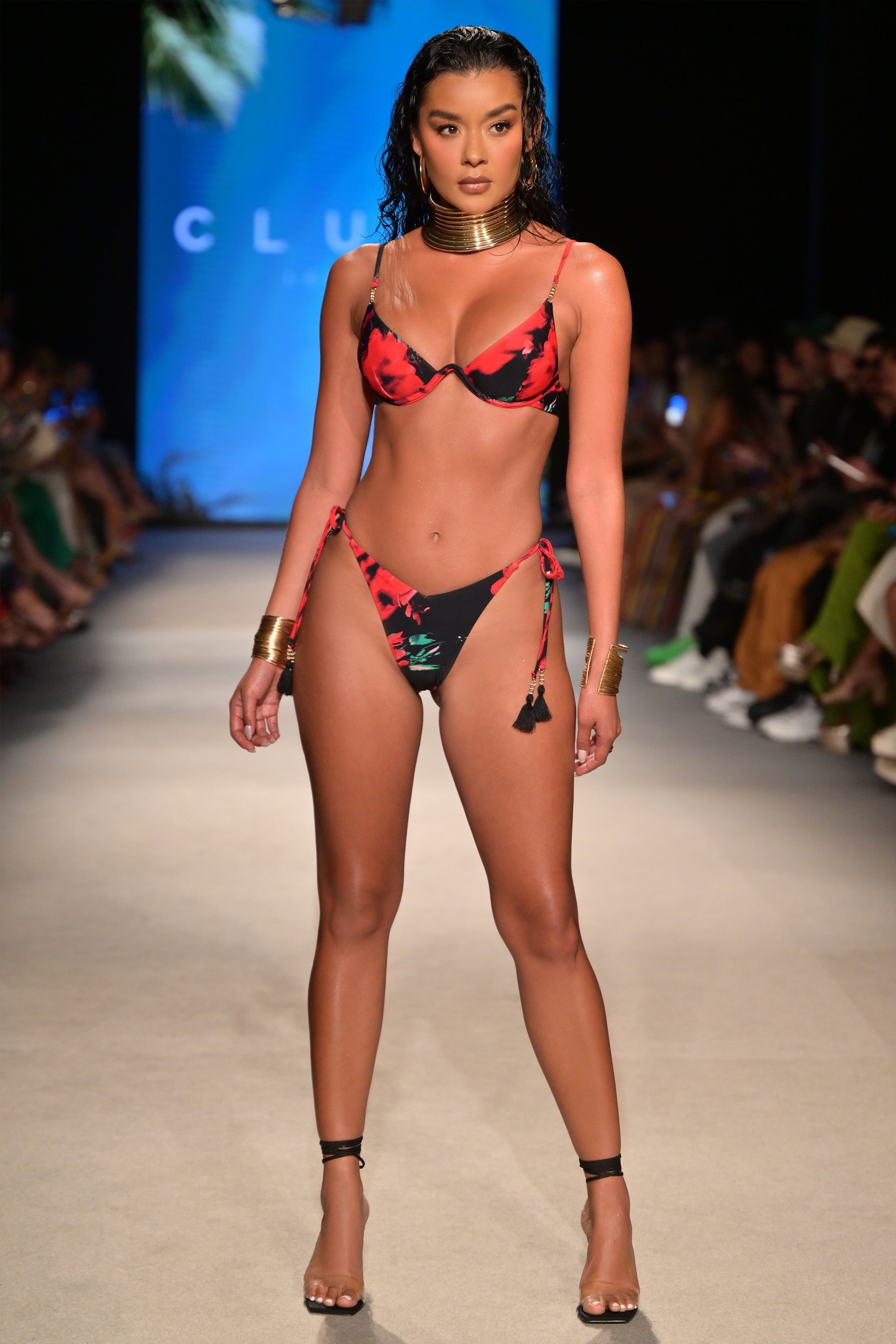 Sweep Multi Print Beaded String Bikini Bottoms