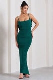 Flute Bottle Green Bodycon Maxi Dress With Ruched Ruffled Back