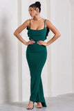 Flute Bottle Green Bodycon Maxi Dress With Ruched Ruffled Back