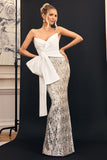 Ceres Ecru Strapless Draped Maxi Dress With Sequin Skirt
