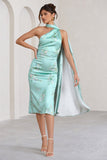 Madame Mint Green Floral Print Satin Asymmetric Scarf Neck Backless Midi Dress