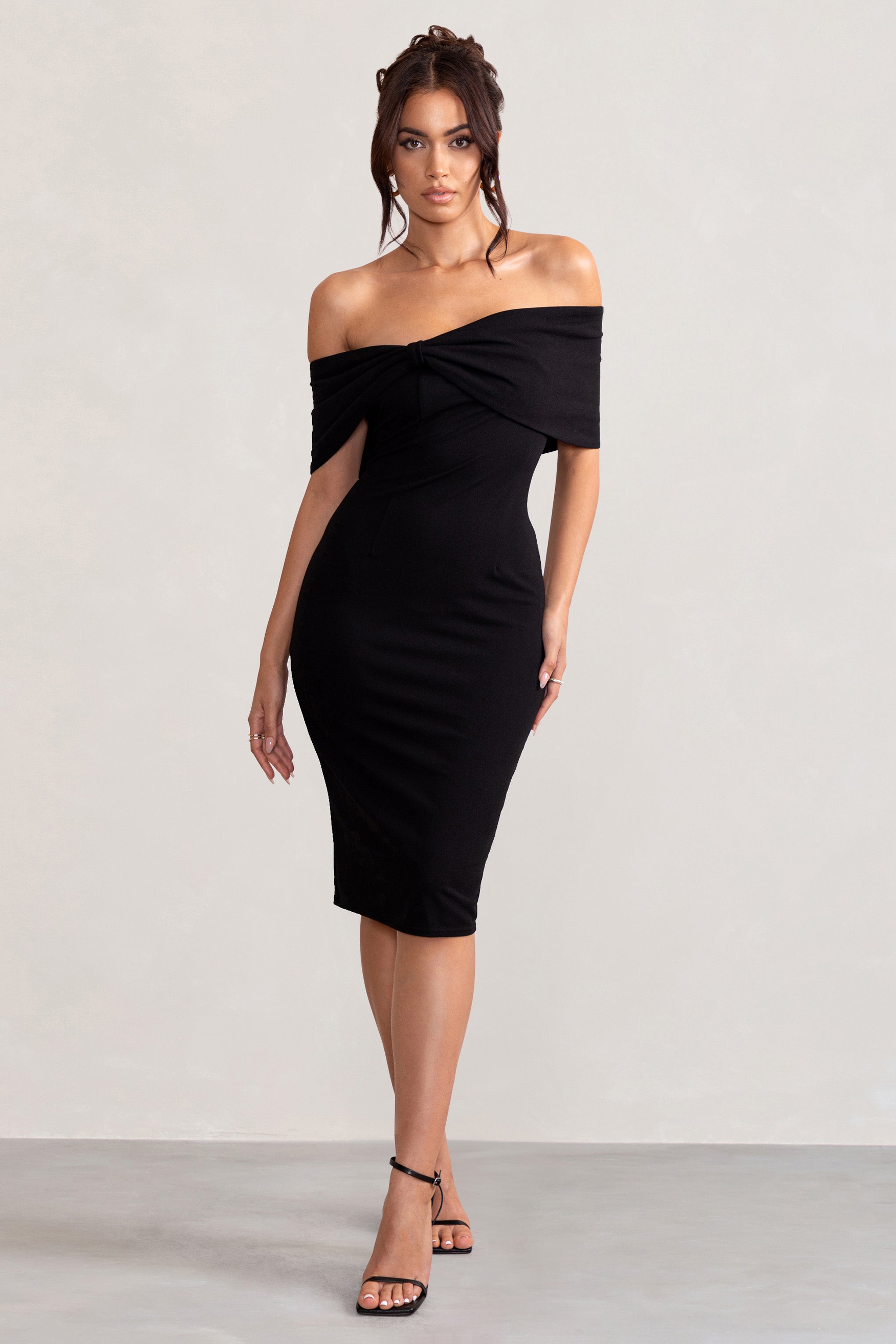 Alyssa Black Bardot Bow Detail Midi Dress