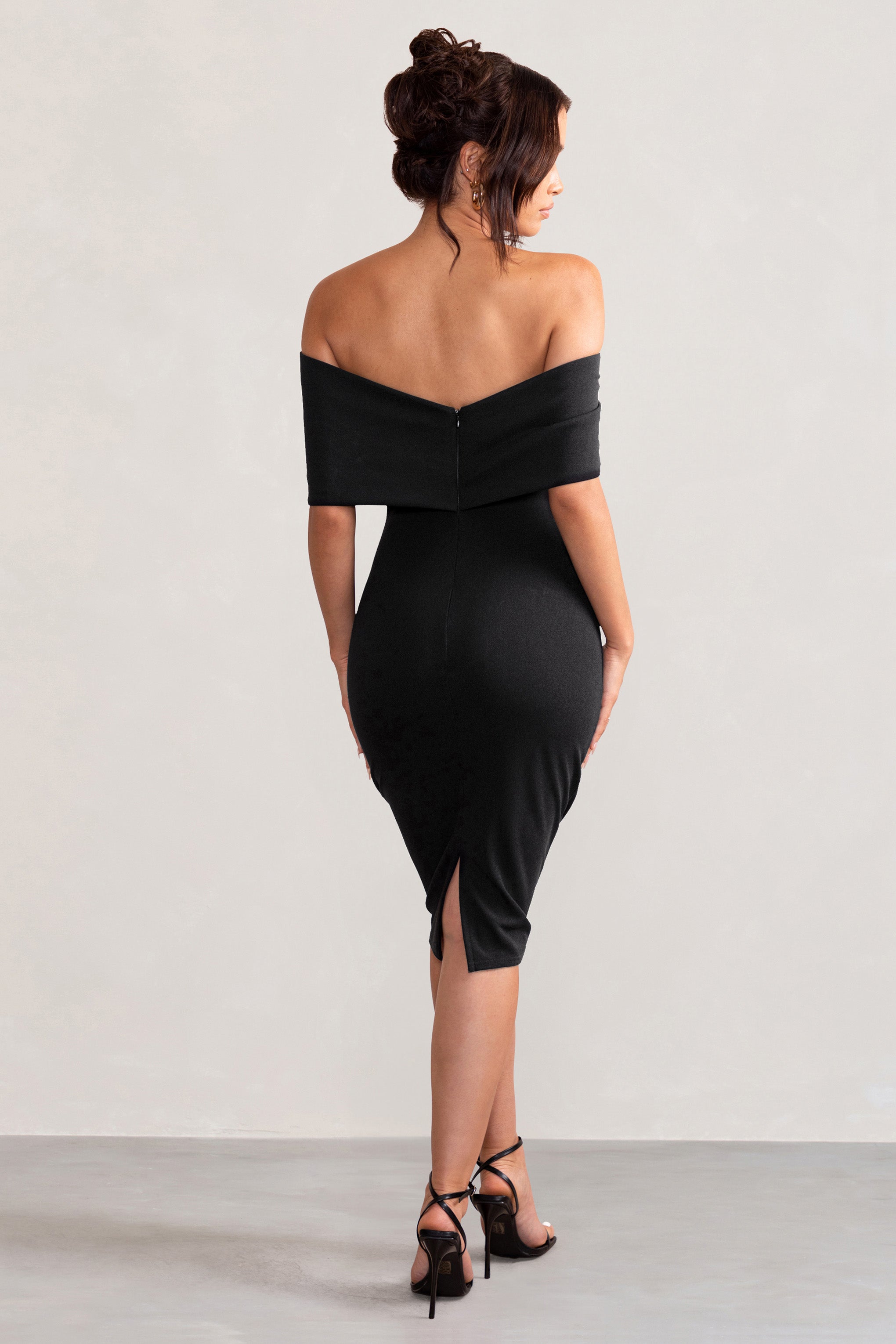 Alyssa Black Bardot Bow Detail Midi Dress