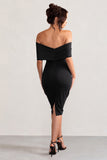 Alyssa Black Bardot Bow Detail Midi Dress