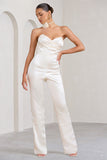 Amiah Cream Satin Strapless Straight-Leg Jumpsuit