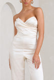 Amiah Cream Satin Strapless Straight-Leg Jumpsuit