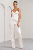 Amiah Cream Satin Strapless Straight-Leg Jumpsuit