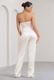Amiah Cream Satin Strapless Straight-Leg Jumpsuit