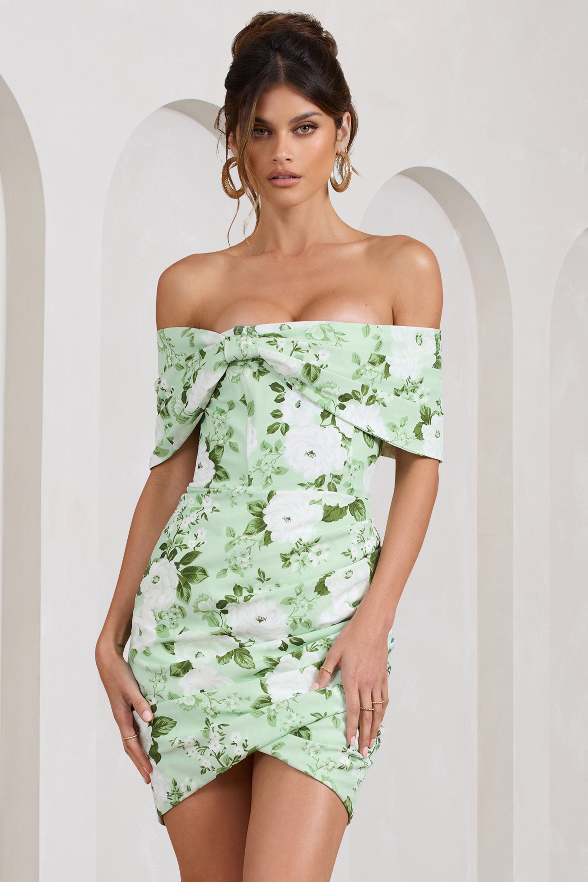 Snowdrop White & Green Floral Print Wrap Mini Dress
