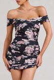 Thorn Black Floral Bardot Bodycon Mini Dress