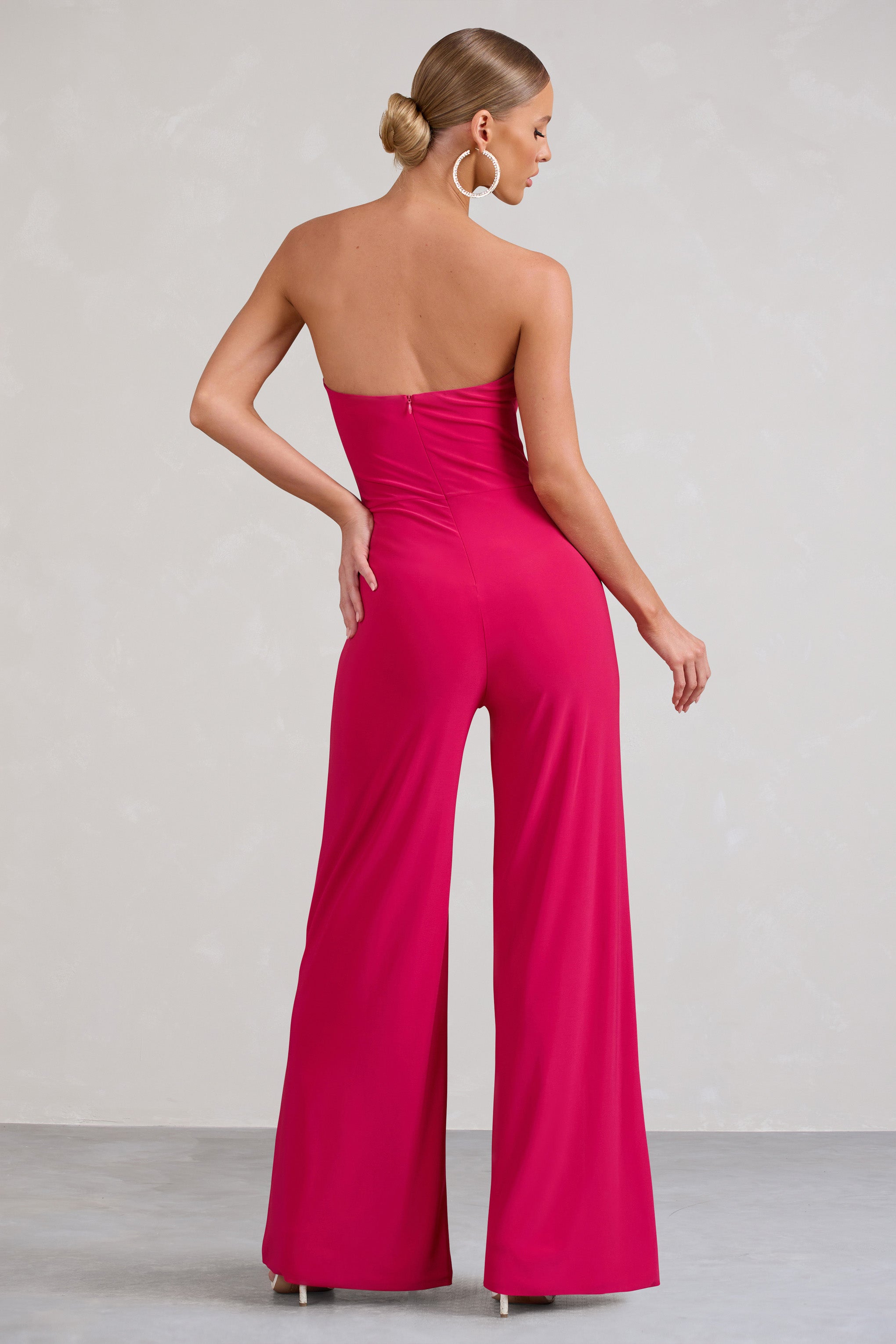 Darya Hot Pink Bandeau Wide Leg Jumpsuit