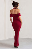 Anisa Burgundy Halter Neck Bardot Maxi Dress With Thigh Split
