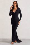 Adore Black Long Sleeve Plunge Maxi Dress with Hood