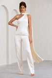 Cascada Cream Satin Halter Jumpsuit With Draped Scarf