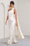 Cascada Cream Satin Halter Jumpsuit With Draped Scarf