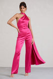 Cascada Hot Pink Satin Wide Leg Jumpsuit With Statement Scarf Neck