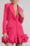 Cloud Catching Hot Pink Tailored Blazer Mini Dress With Ruffled Hem