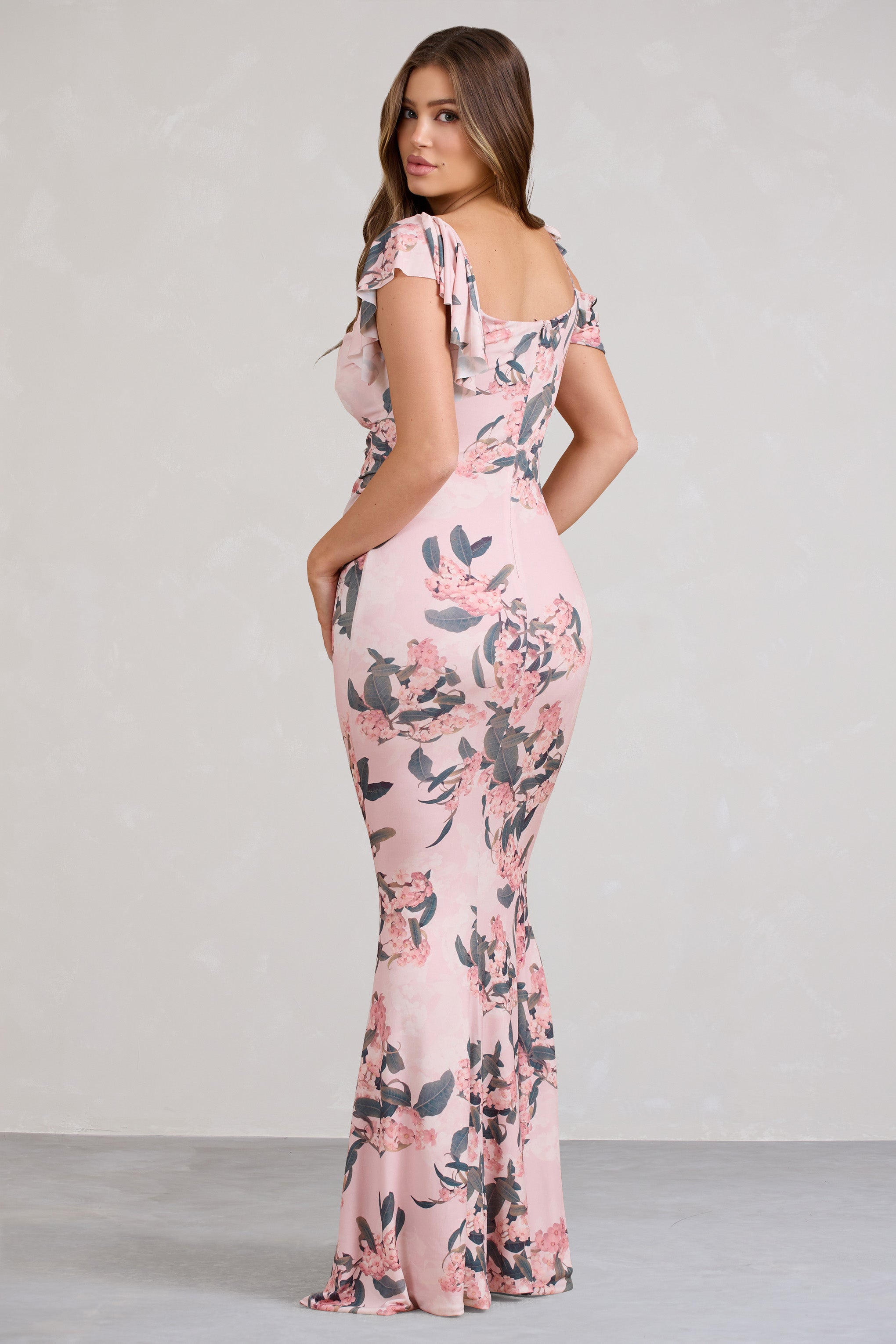 Merlot Pink Floral Asymmetric Maternity Maxi Dress