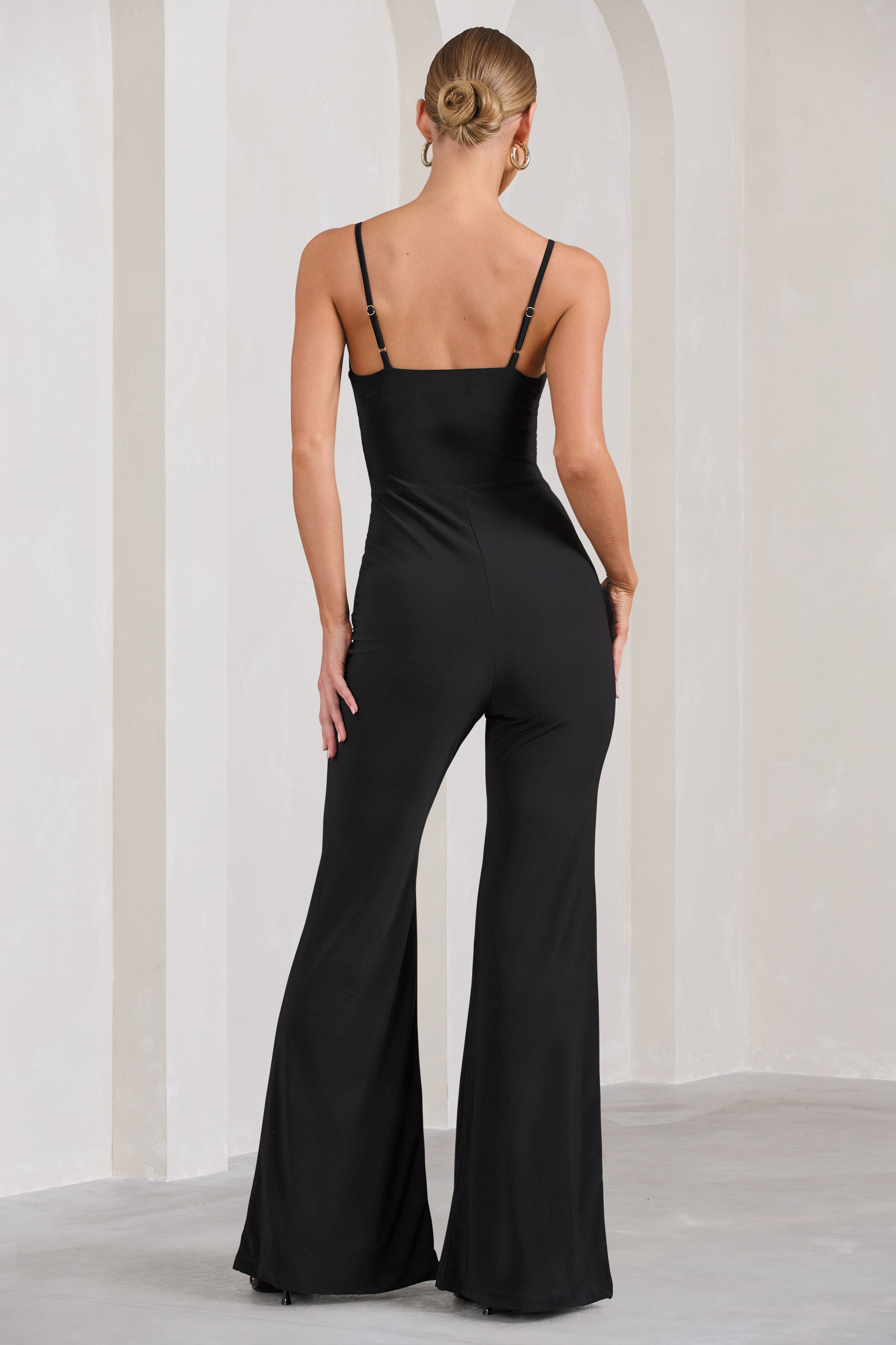 Aspiration Black Knot Detail Ruched Jumpsuit