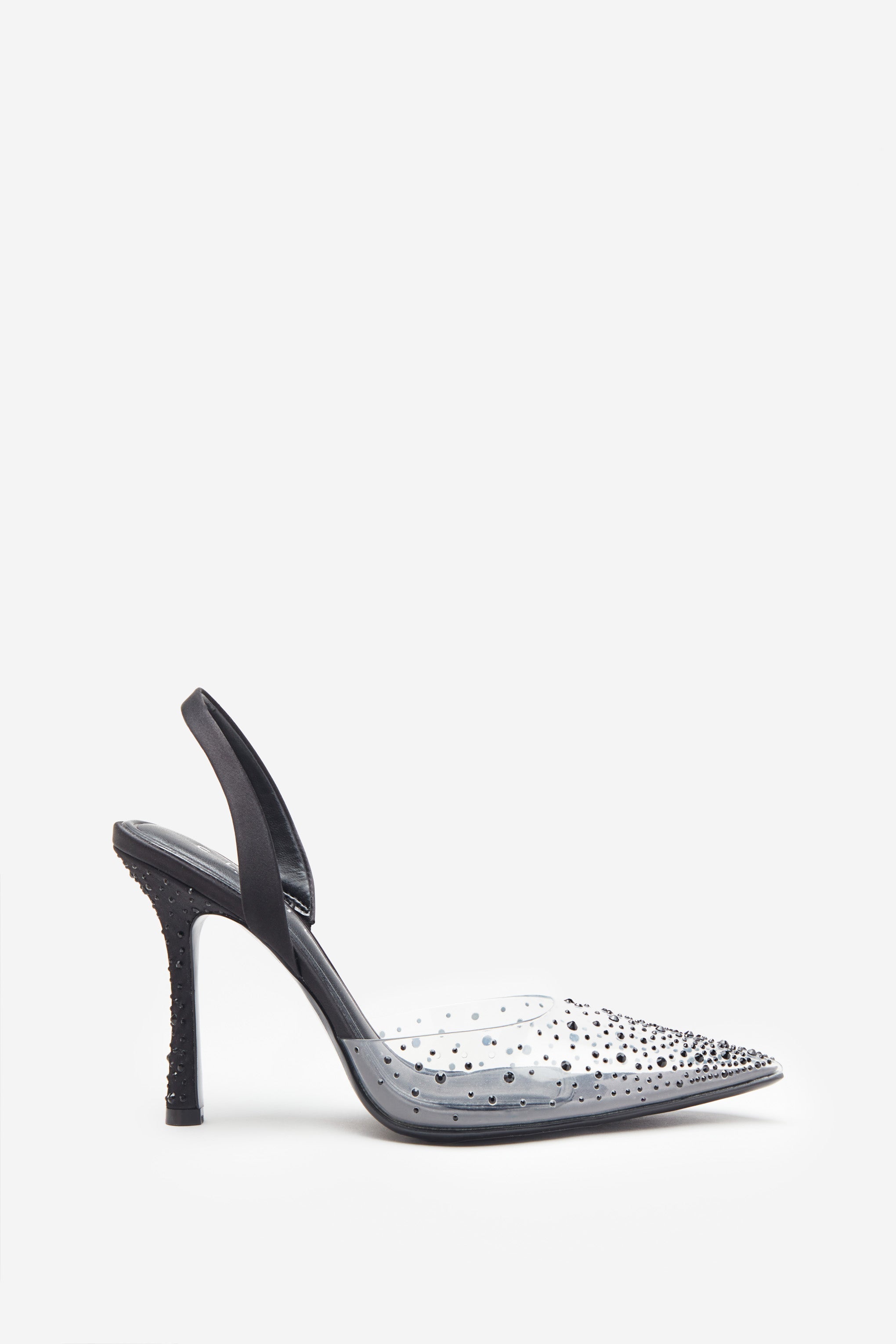 Covergirl Black Diamante Sling Back Pointed Heels