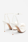 Sweet Step Ivory Satin Strappy Heeled Sandals With Flowers