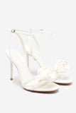 Sweet Step Ivory Satin Strappy Heeled Sandals With Flowers