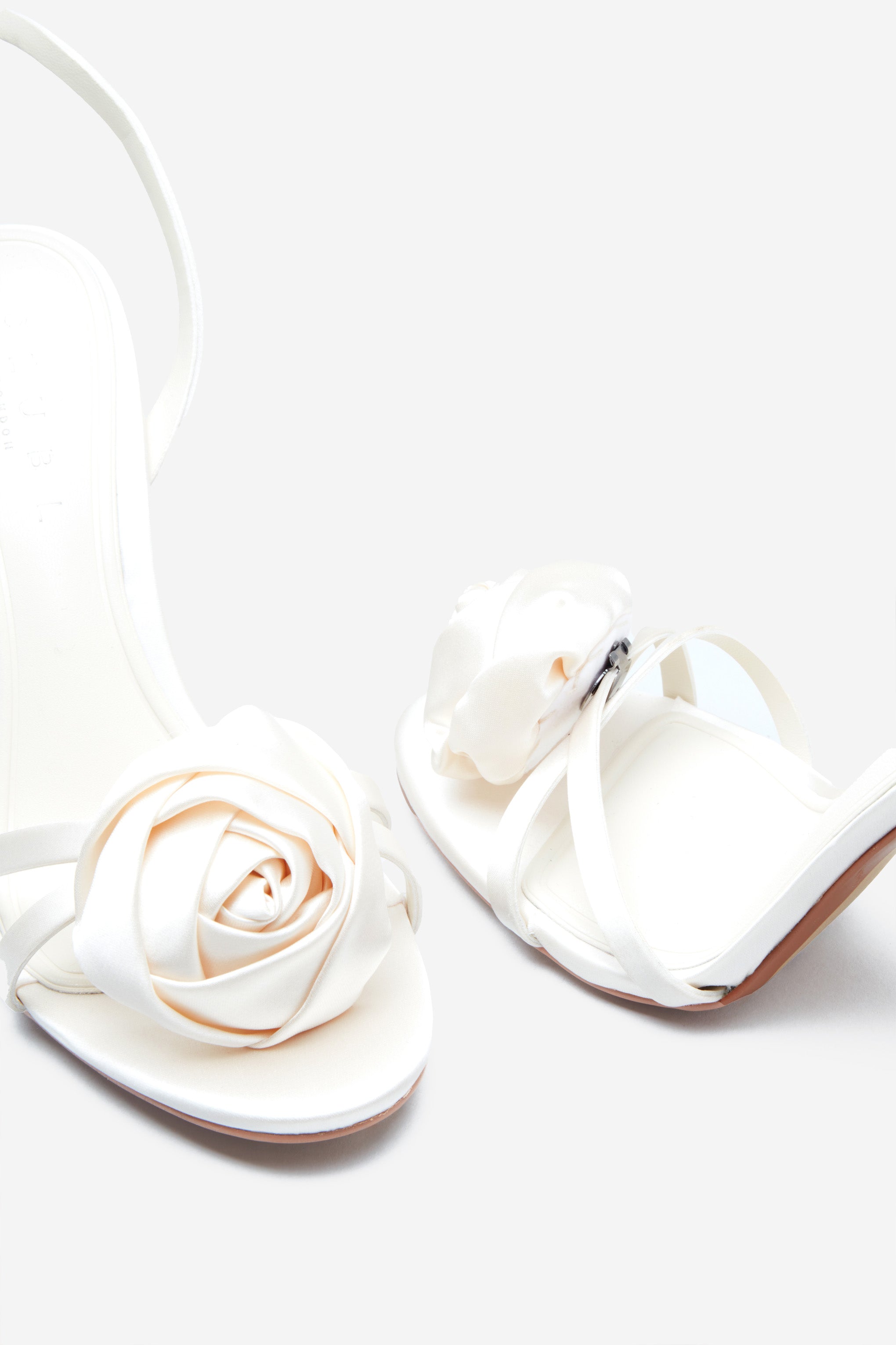 Sweet Step Ivory Satin Strappy Heeled Sandals With Flowers