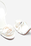 Sweet Step Ivory Satin Strappy Heeled Sandals With Flowers