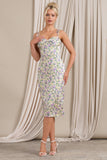 Lady Vitti Floral Print Satin Strappy Split Midi Dress