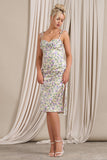 Lady Vitti Floral Print Satin Strappy Split Midi Dress