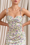 Lady Vitti Floral Print Satin Strappy Split Midi Dress