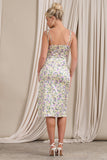 Lady Vitti Floral Print Satin Strappy Split Midi Dress