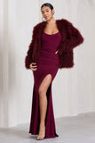 Idol Burgundy Halter-Neck Split Maxi Dress