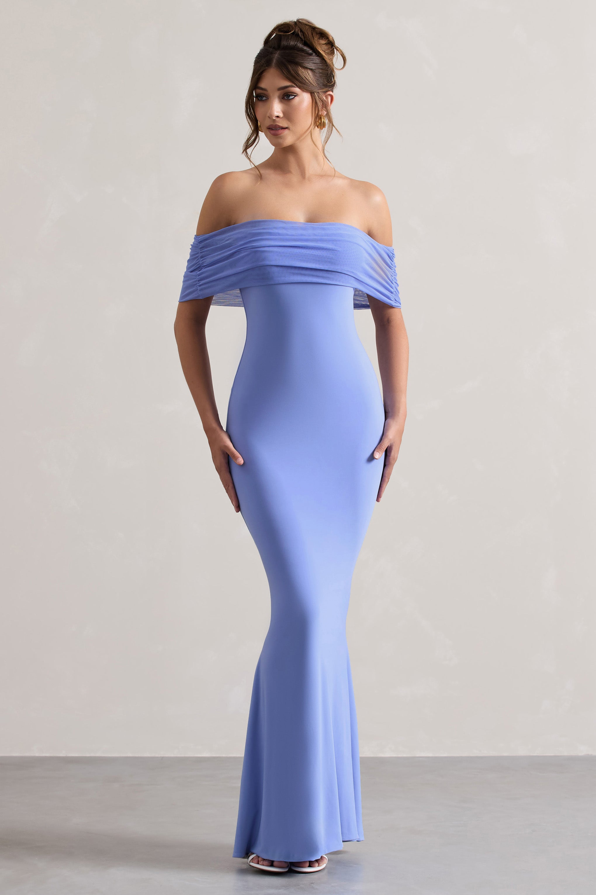 Kiana Pale Blue Bardot Maxi Dress