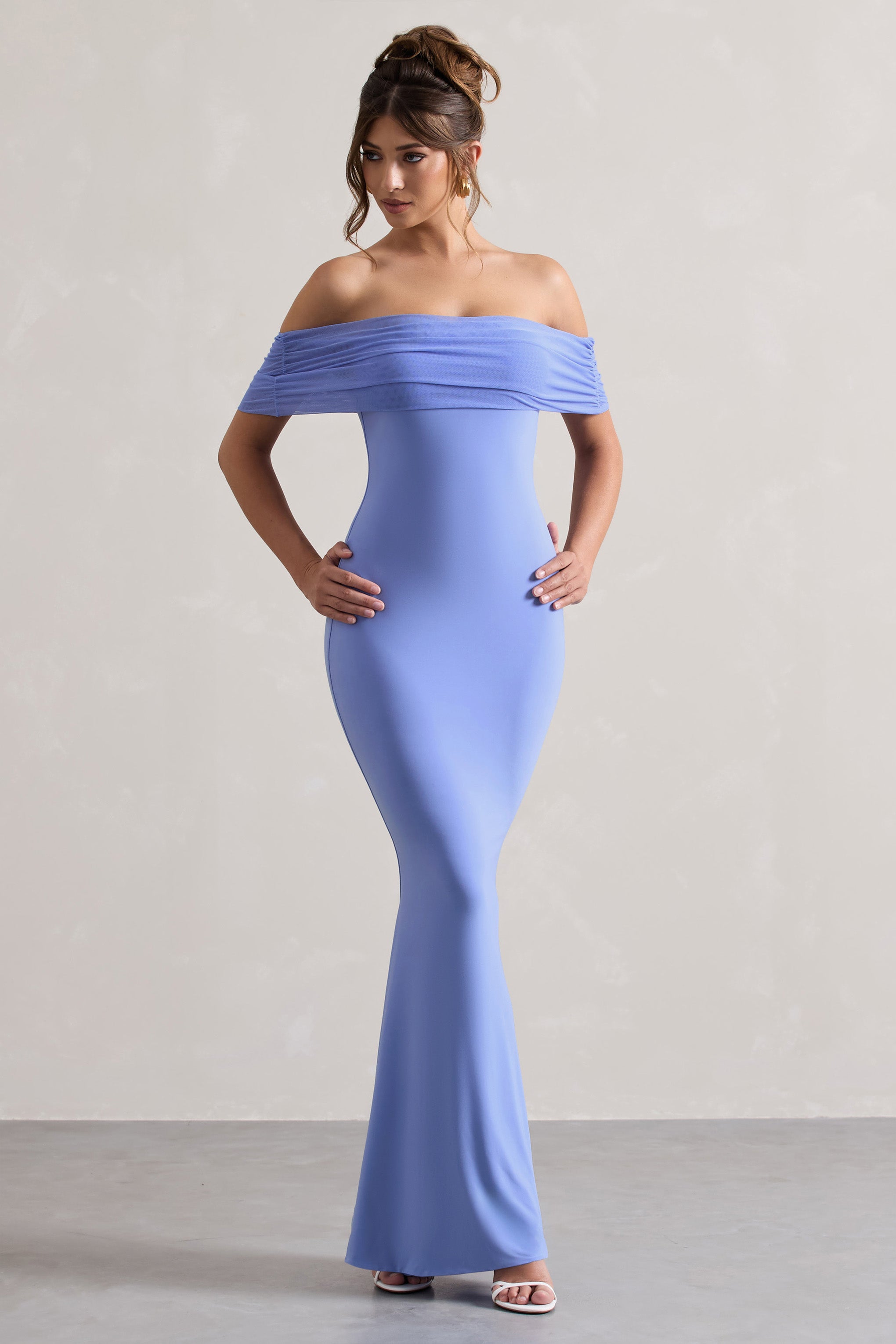 Kiana Pale Blue Bardot Maxi Dress