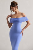 Kiana Pale Blue Bardot Maxi Dress