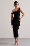 Salome Black Twisted Asymmetric Midi Dress
