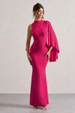 Samaya Pink High-Neck Cape-Sleeve Maxi Dress