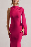 Samaya Pink High-Neck Cape-Sleeve Maxi Dress